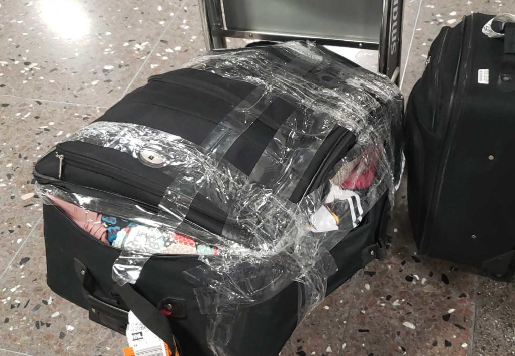 Taped up luggage